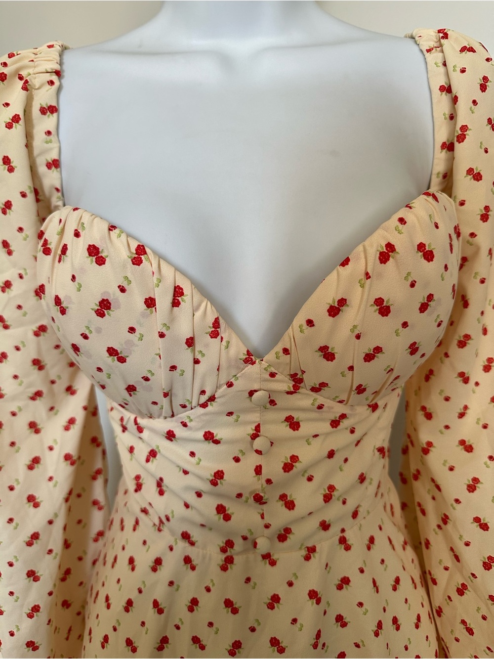 Cream Cherry-Print Sweetheart Mini Dress - Picture 2 of 9